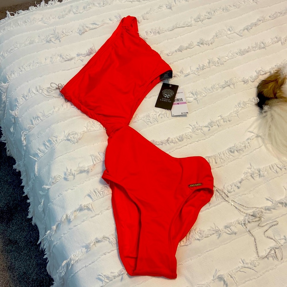 New, Vince Camuto red one shoulder swimsuit